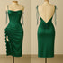 Silk Ruched Midi Dress with Side Ruffle & Deep Back