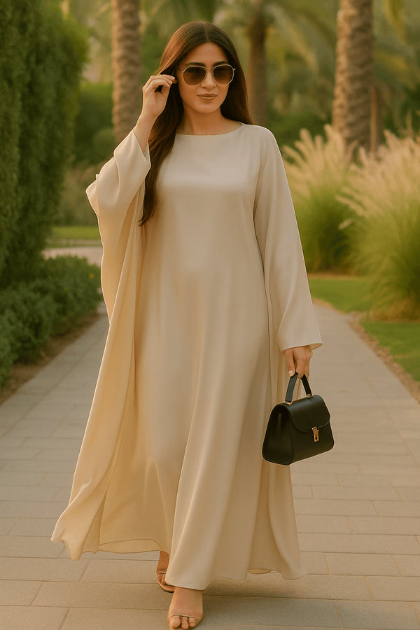 Classic Beige Silk Abaya Dress