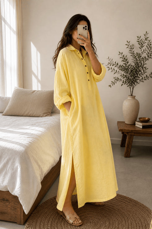 Summer Linen Maxi Shirt (Free Size) – Loose Fit Lounge Wear