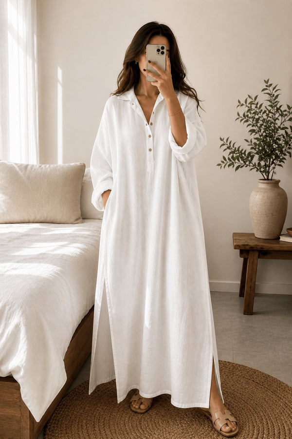 Summer Linen Maxi Shirt (Free Size) – Loose Fit Lounge Wear