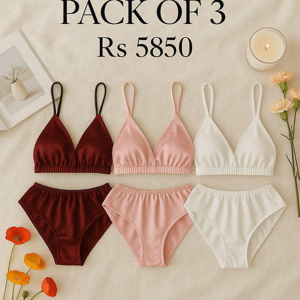 Pack of 3 - Soft Silk Bralette & High-Waist Panty Set