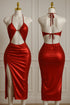 Silk Halter Cut-Out Bodycon Midi Dress with Side Slit
