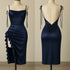 (30%) OFF - Silk Ruched Midi Dress with Side Ruffle & Deep Back