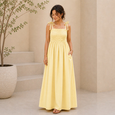 Premium Linen Maxi Dress (Stretch Fit + Pockets) – Summer Collection