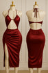 Silk Halter Cut-Out Bodycon Midi Dress with Side Slit