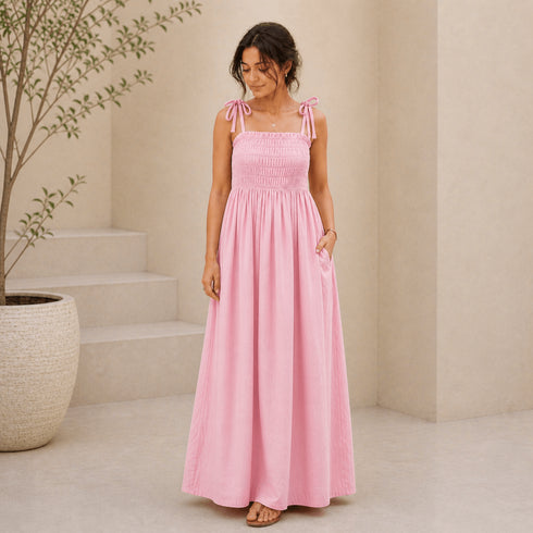 Premium Linen Maxi Dress (Stretch Fit + Pockets) – Summer Collection