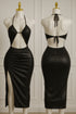 (30%) OFF - Silk Halter Cut-Out Bodycon Midi Dress with Side Slit