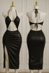 Silk Halter Cut-Out Bodycon Midi Dress with Side Slit