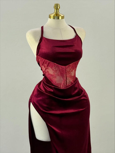 Crimson Eclipse – Velvet Backless Gown