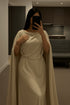 (30%) OFF - Elegant Beige Cape Gown – Minimalist Luxe