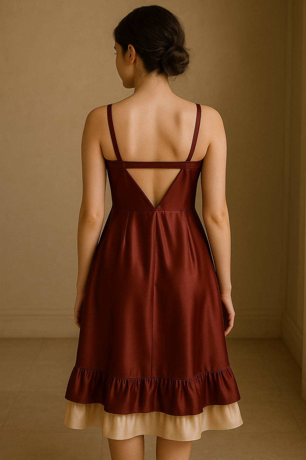 Luxury Silk Lace Trimmed Dress – Soft Maroon Elegance
