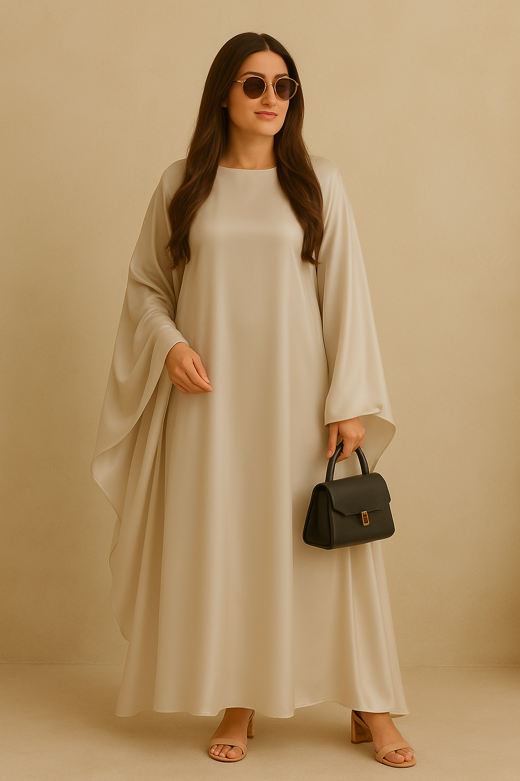 Classic Beige Silk Abaya Dress