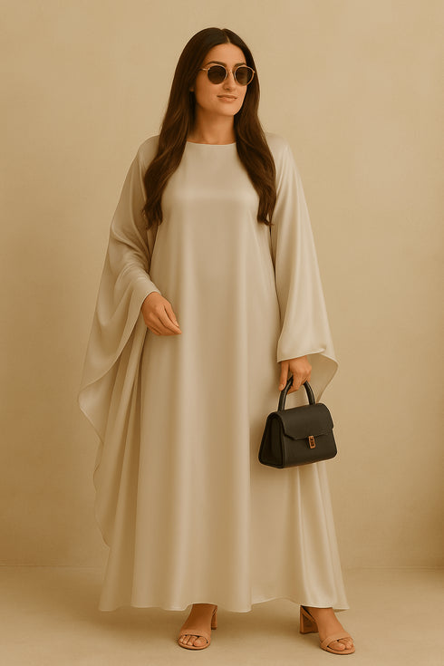 Classic Beige Silk Abaya Dress
