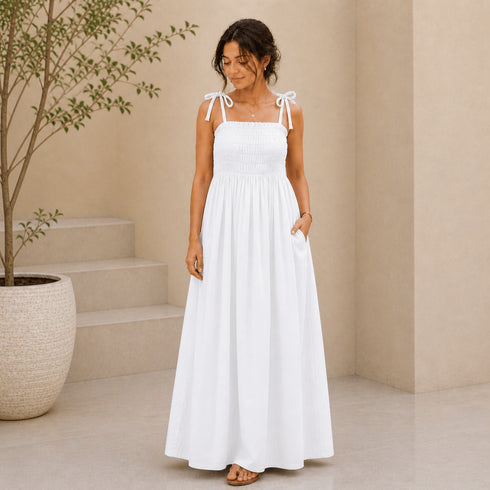 Premium Linen Maxi Dress (Stretch Fit + Pockets) – Summer Collection
