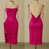 Silk Ruched Midi Dress with Side Ruffle & Deep Back