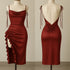 (30%) OFF - Silk Ruched Midi Dress with Side Ruffle & Deep Back