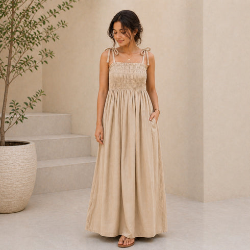 Premium Linen Maxi Dress (Stretch Fit + Pockets) – Summer Collection