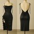 Silk Ruched Midi Dress with Side Ruffle & Deep Back