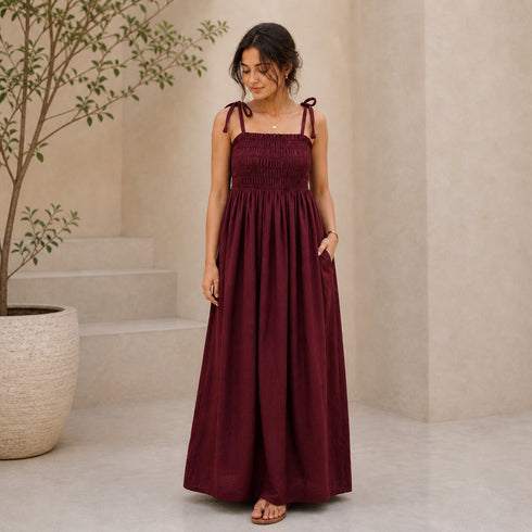 Premium Linen Maxi Dress (Stretch Fit + Pockets) – Summer Collection