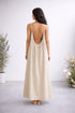 Gathered Linen Maxi Dress with Spaghetti Straps