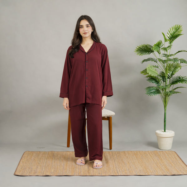 MAROON SOLID SUMMER LINEN PJS
