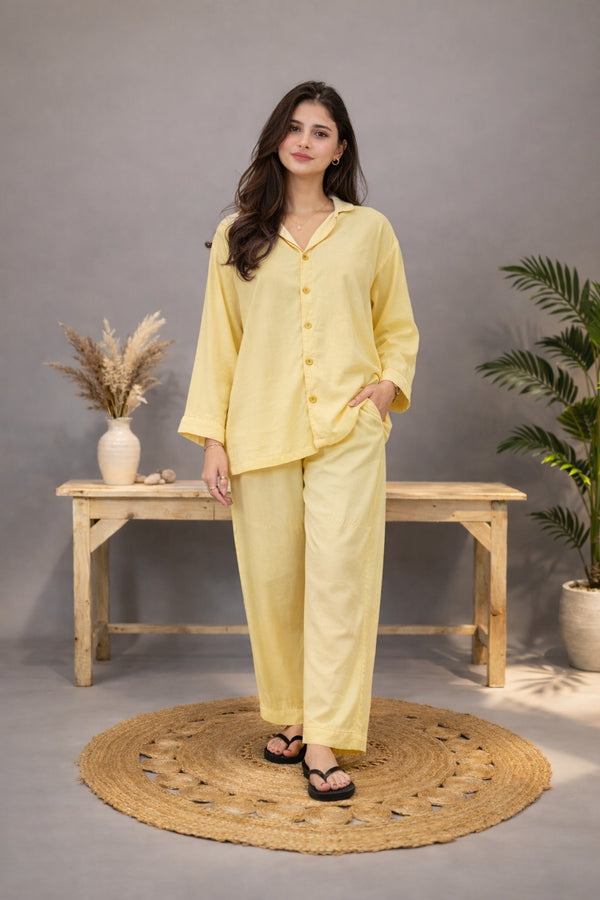 YELLOW SOLID LINEN PJS.