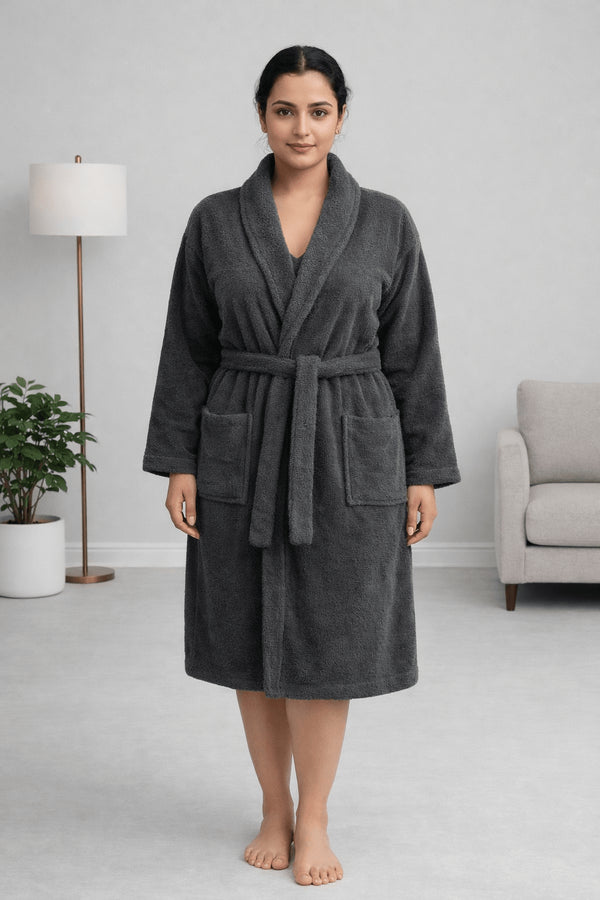 Midnight Ash Luxe Bathrobe - Premium Charcoal Comfort Wrap