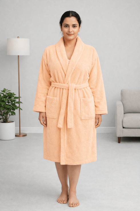 Blush Apricot Luxe Bathrobe – Soft Peach Comfort Wrap