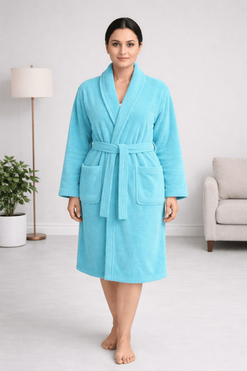 Ocean Breeze Luxe Bathrobe – Aqua Blue Comfort Wrap