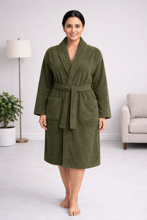 Olive Forest Luxe Bathrobe – Deep Green Comfort Wrap