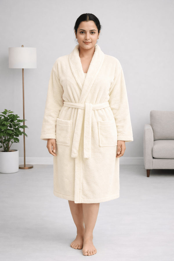 Ivory Cloud Luxe Bathrobe – Off-White Comfort Wrap