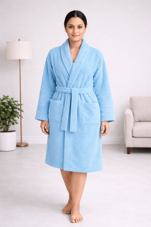 Serene Sky Luxe Bathrobe – Soft Blue Comfort Wrap