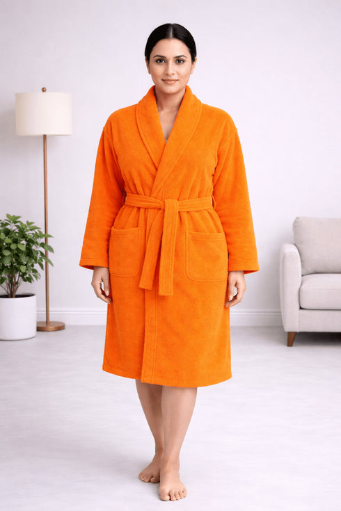 Sunset Ember Luxe Bathrobe – Vibrant Orange Comfort Wrap