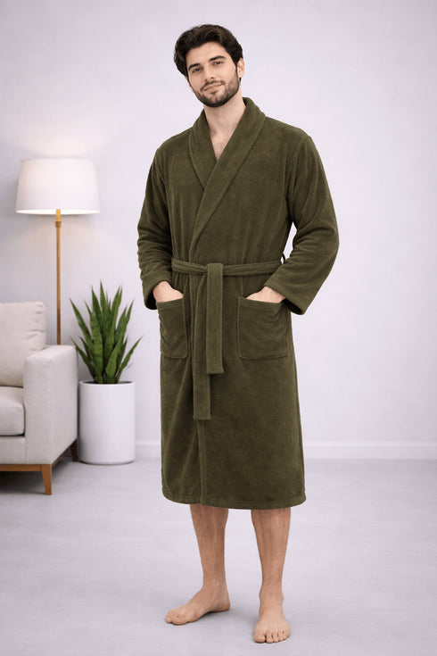 Olive Forest Luxe Bathrobe – Deep Green Comfort Wrap