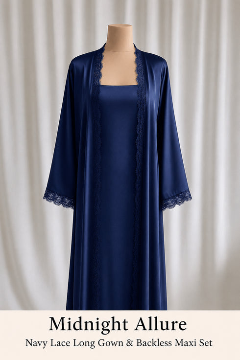 Midnight Allure – Lace Long Gown & Backless Maxi Set