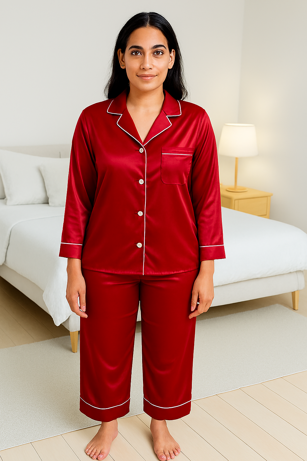 Silk Symphony Pajama Set 🤍🎀