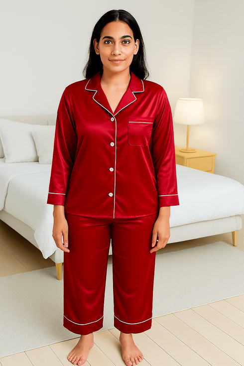 Silk Symphony Pajama Set 🤍🎀