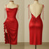 (30%) OFF - Silk Ruched Midi Dress with Side Ruffle & Deep Back
