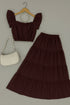 (30%) OFF - Cotton Lawn Co ord Set with Puff Sleeve Top & Tiered Maxi Skirt