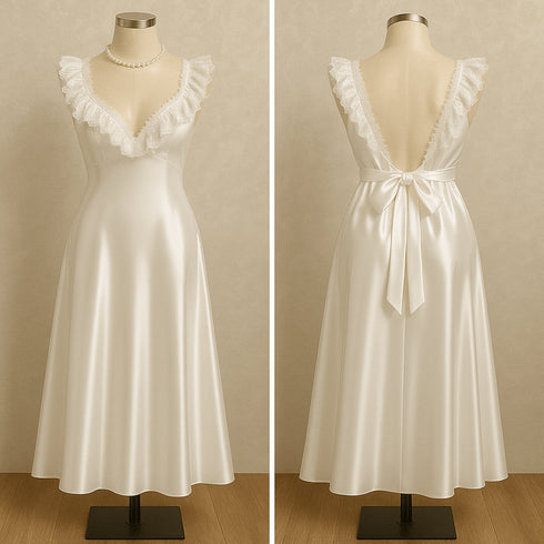 (30%) OFF - Romantic Silk Lace Nightgown – Elegant Floor-Length Sleepwear