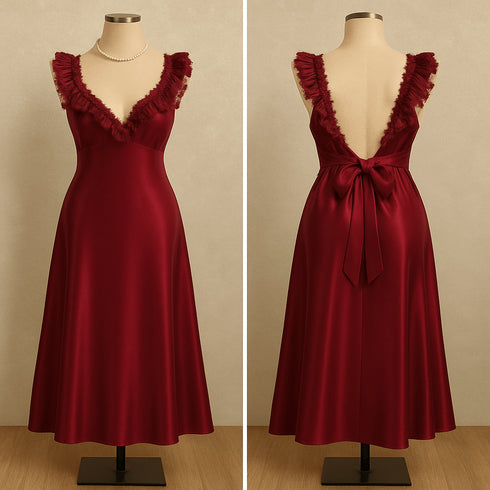 (30%) OFF - Romantic Silk Lace Nightgown – Elegant Floor-Length Sleepwear