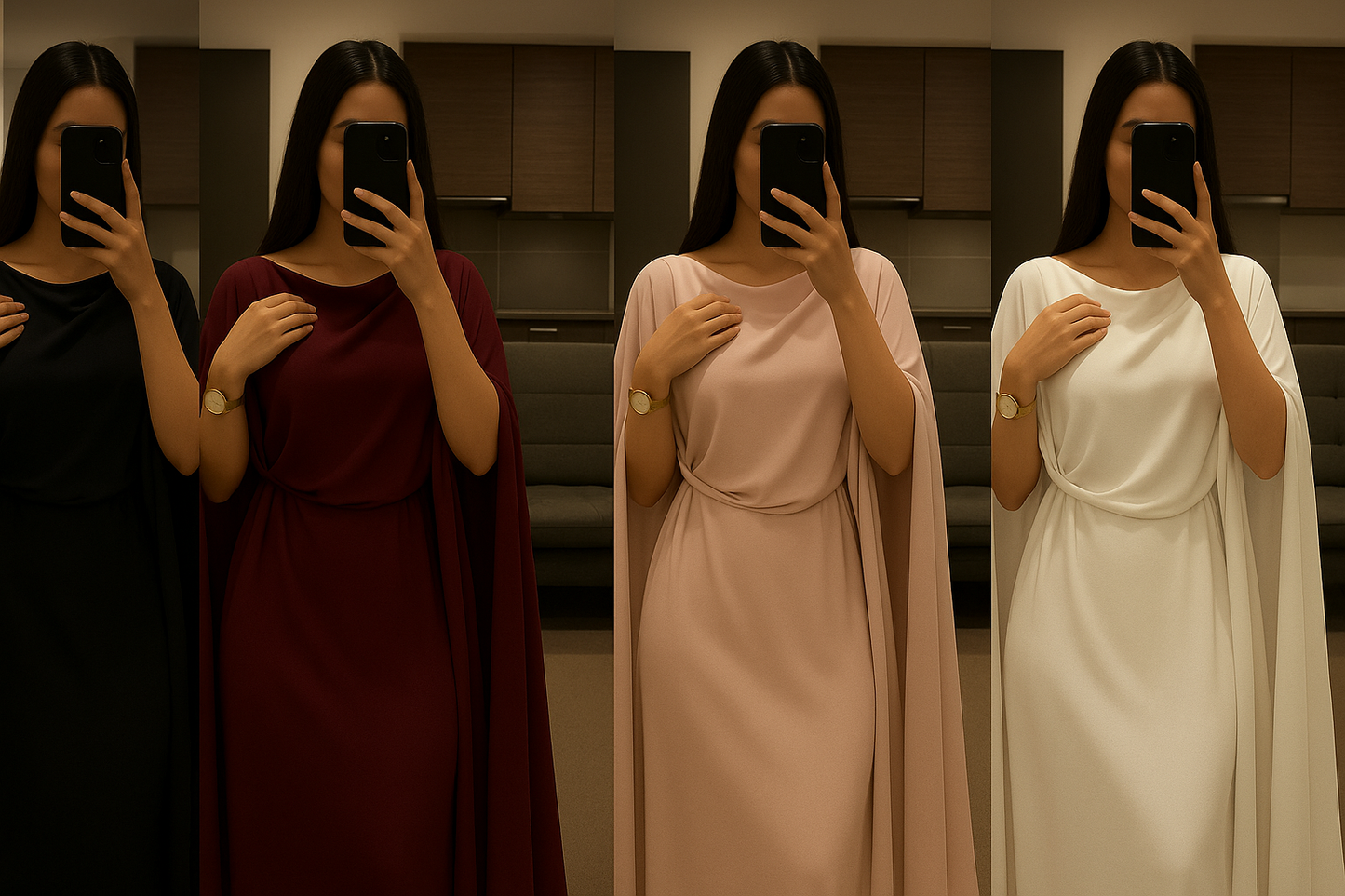 Elegant Beige Cape Gown – Minimalist Luxe