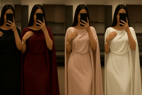 Elegant Beige Cape Gown – Minimalist Luxe