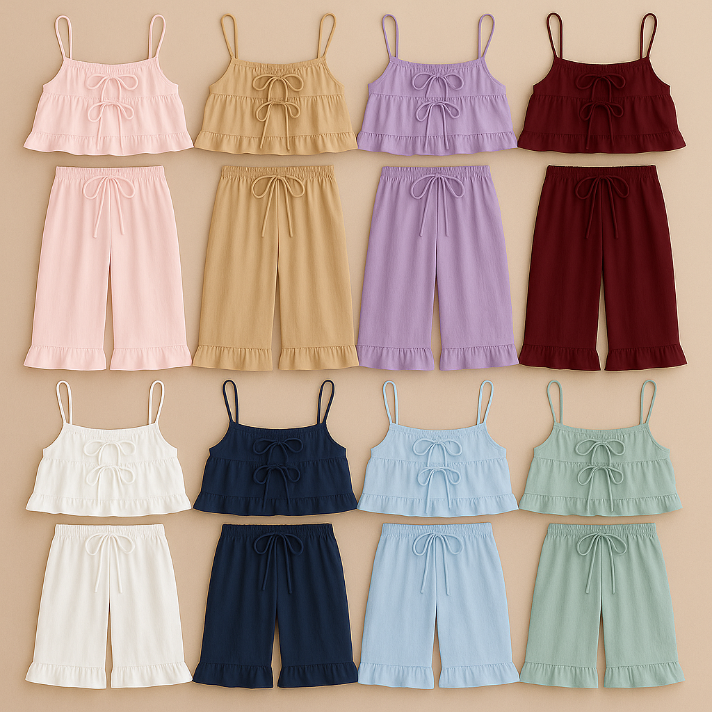 Frill Trim Cotton Cami Set – Sleeveless Top & Ruffle Hem Pants