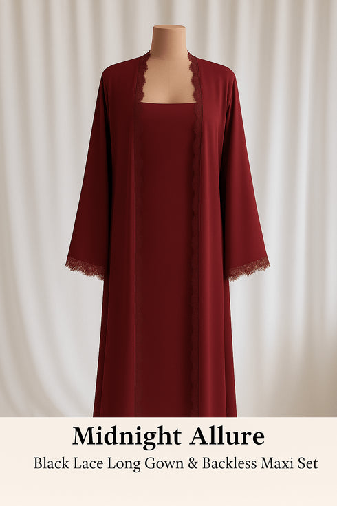 (30%) OFF - Midnight Allure – Lace Long Gown & Backless Maxi Set