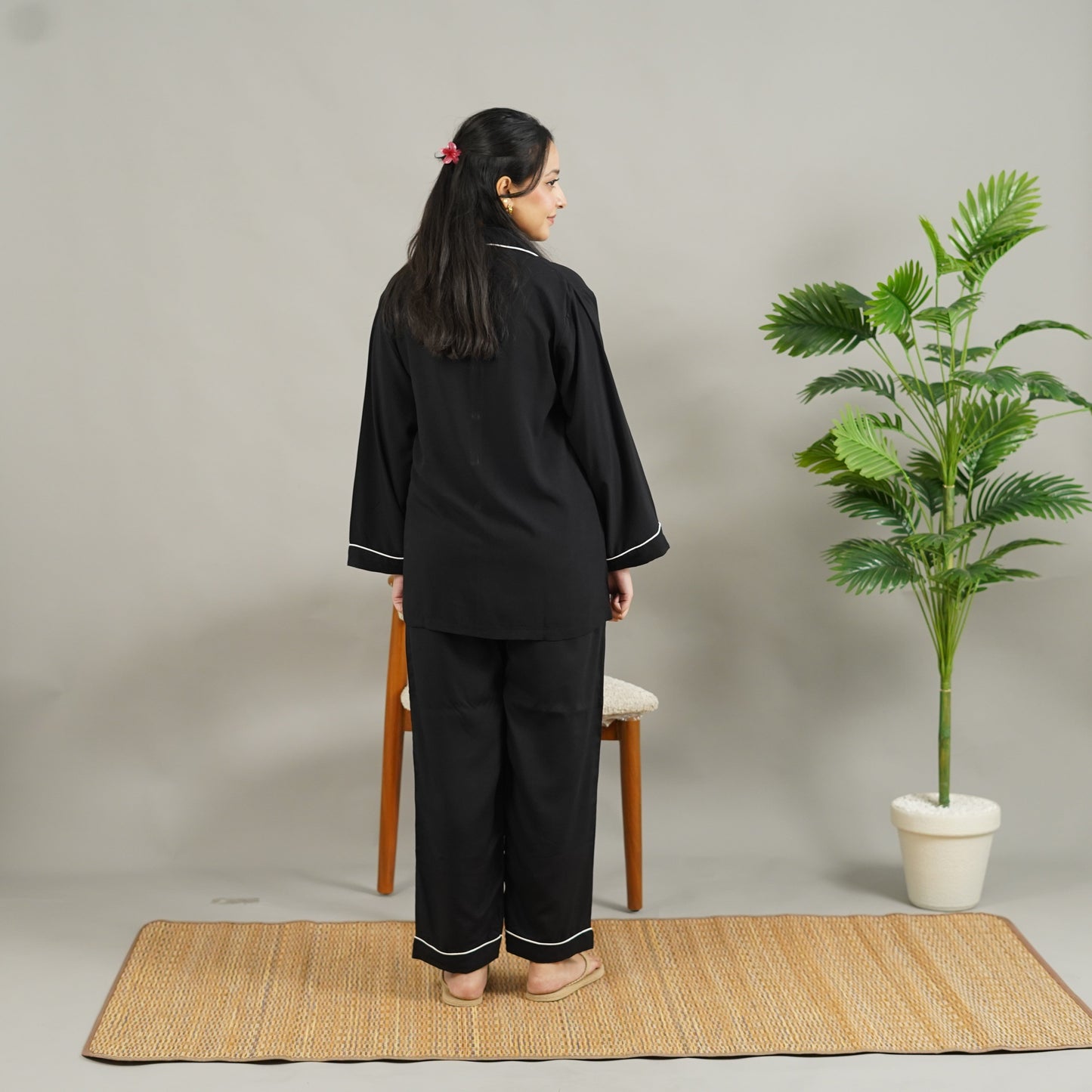 BLACK SOLID SUMMER LINEN PJS