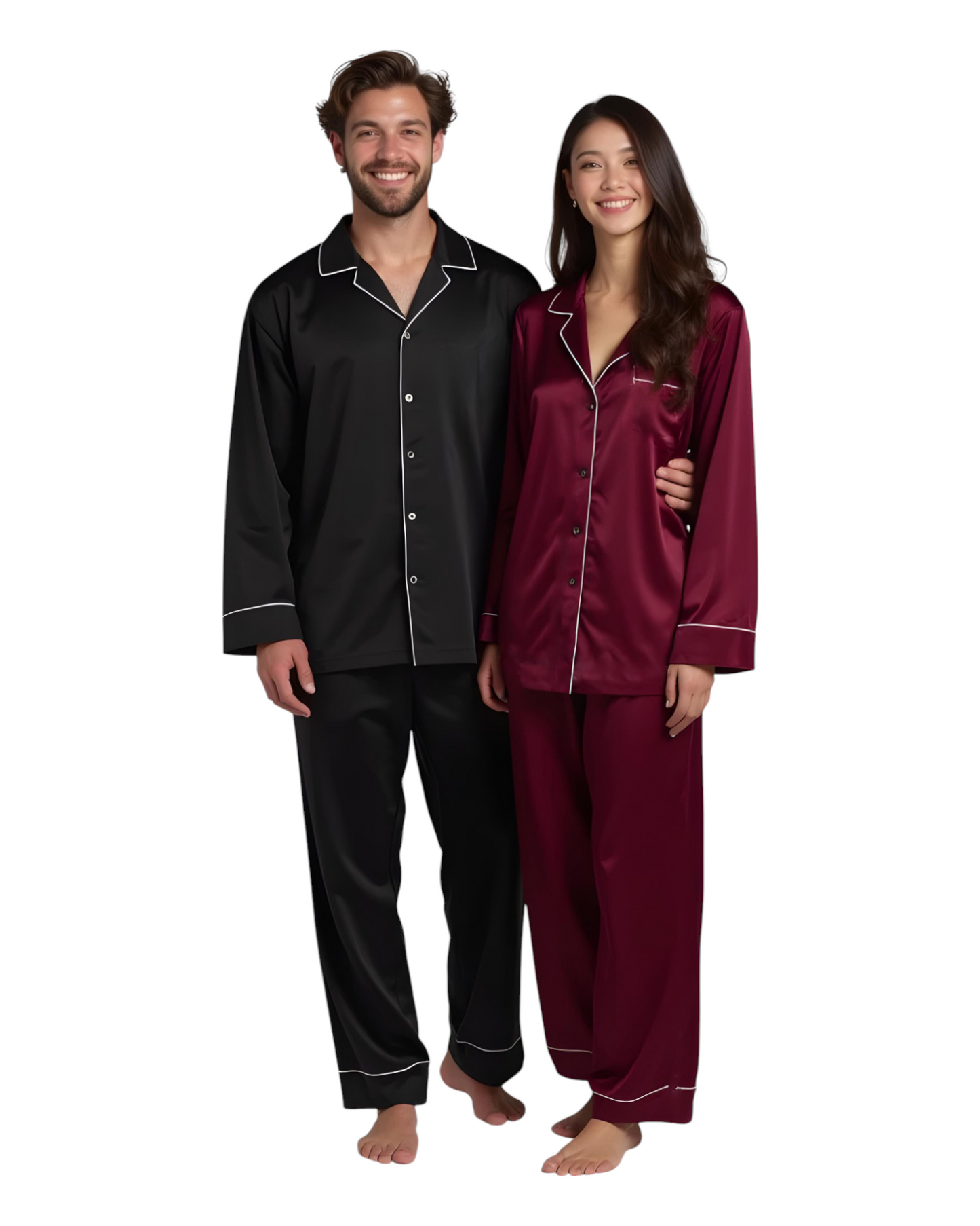 (30%) OFF - Elegant Satin Silk Couple Pajama Set