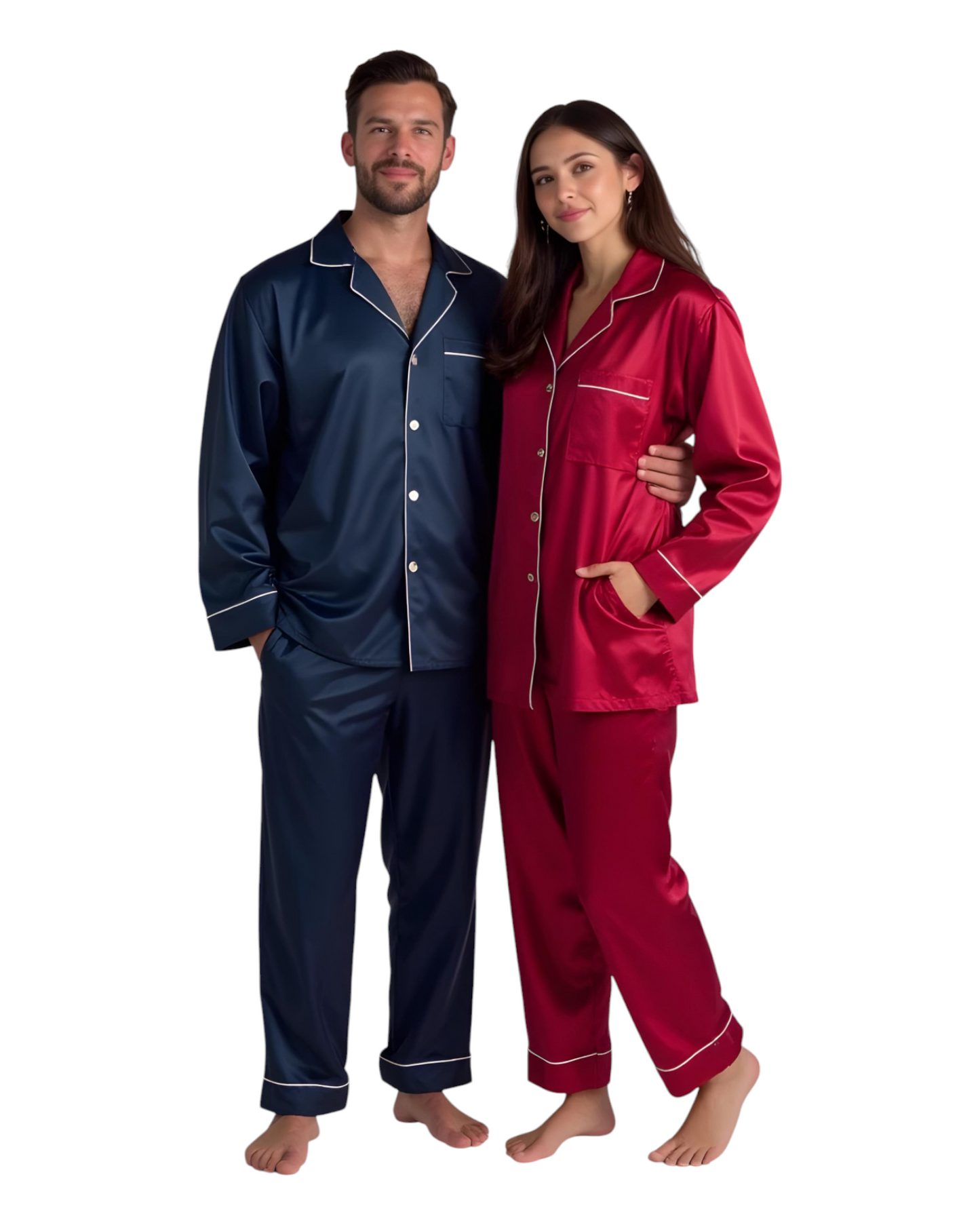 (30%) OFF - Elegant Satin Silk Couple Pajama Set