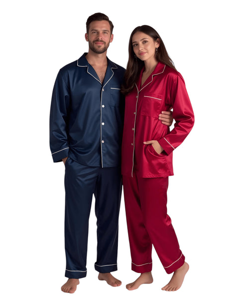 Elegant Satin Silk Couple Pajama Set