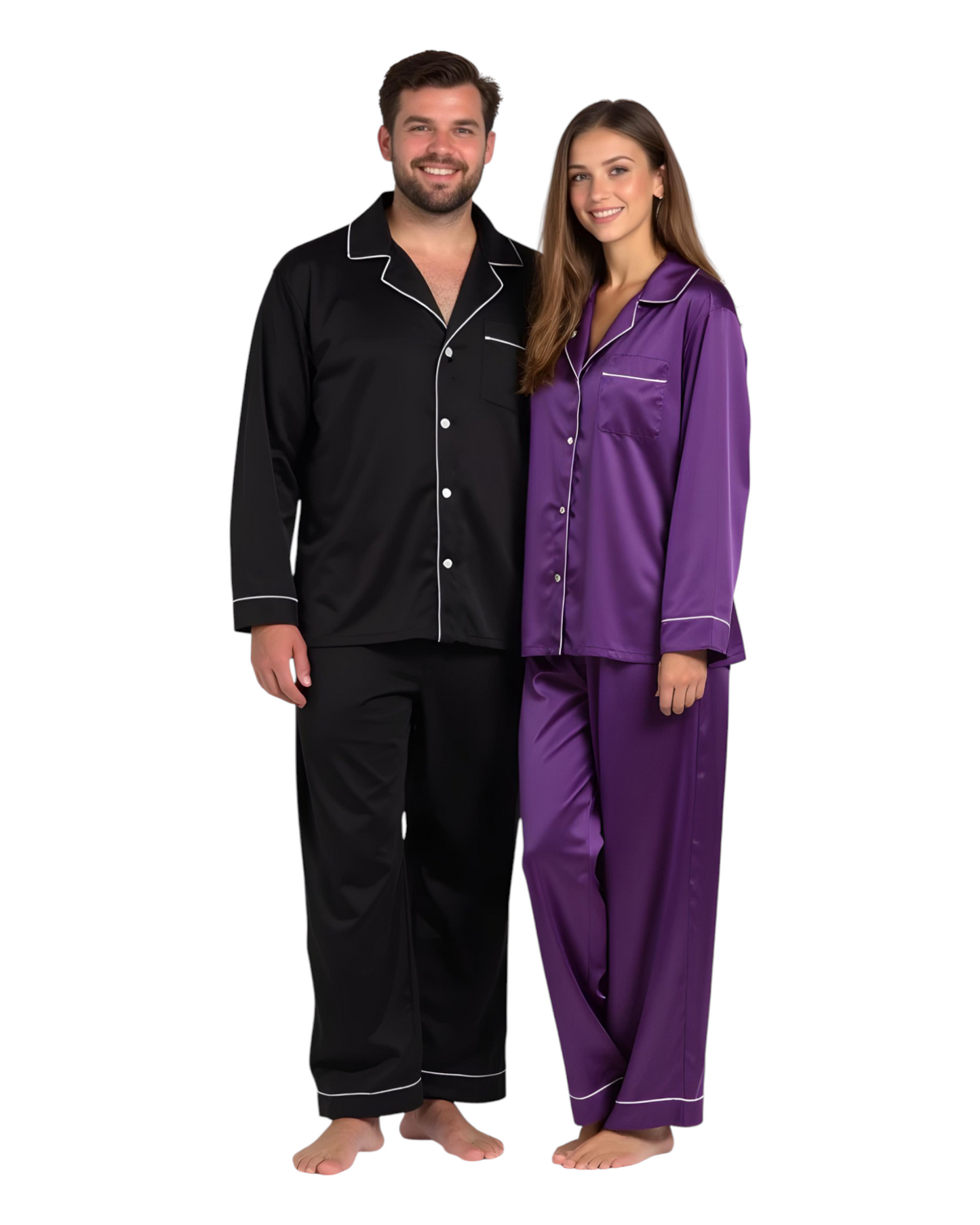 (30%) OFF - Elegant Satin Silk Couple Pajama Set